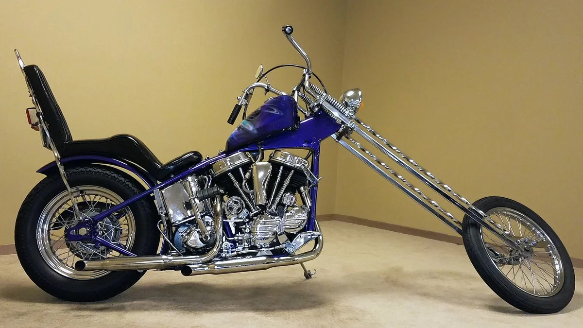 Wow! Very Cool! Classic Old Time Hard Tail Chopper with the custom Twisted Bar, Extended Springer, ...