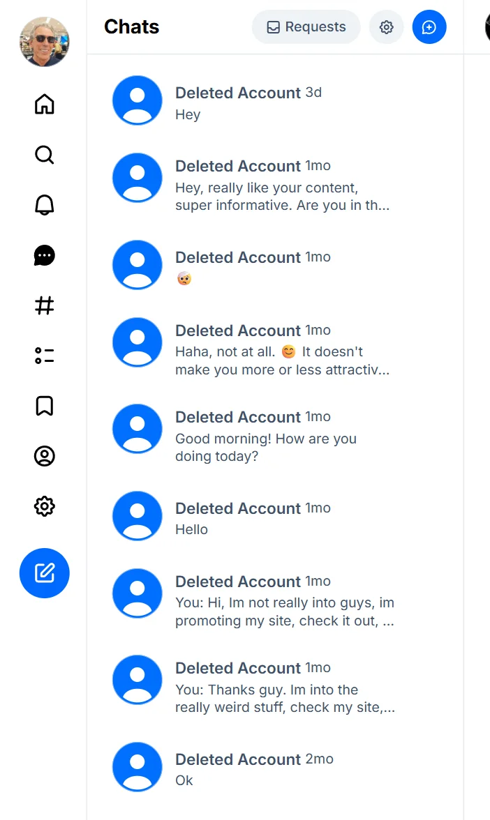 I Joined BlueSky.app a while back. It's similar to X with adult content. Some people messaged me, b...